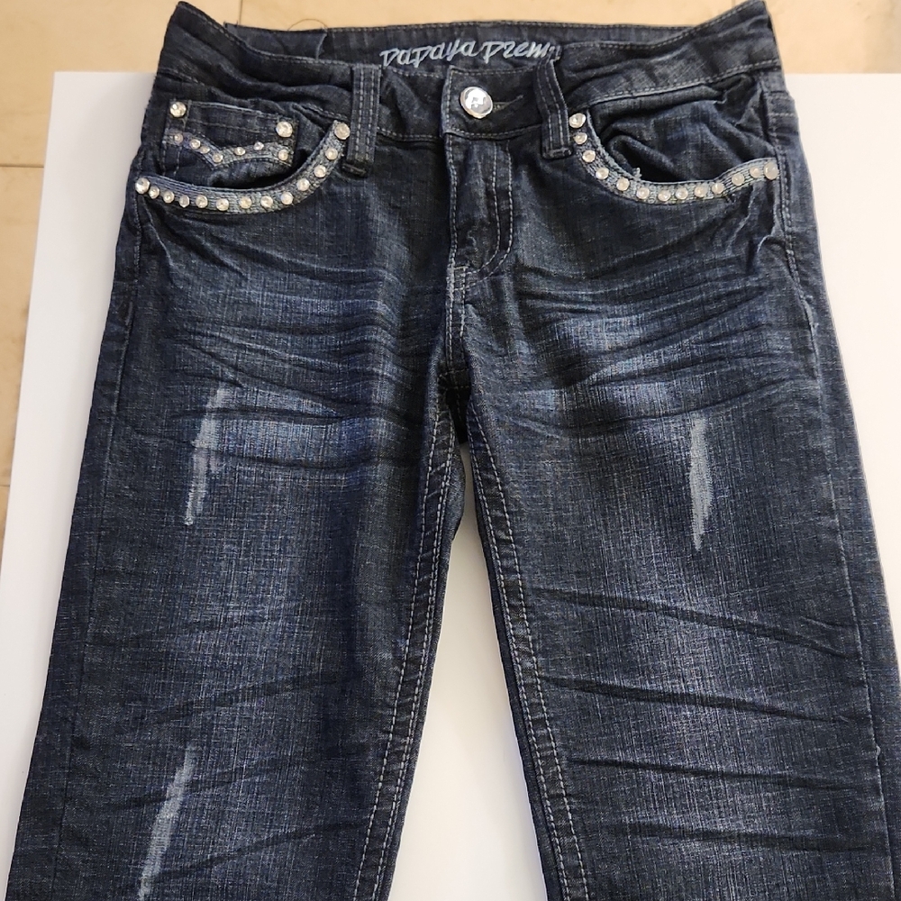 Papaya Blue Skinny Jeans with Embellished Distressing